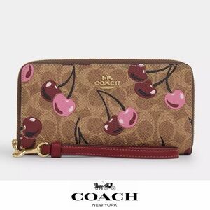 Coach Brown Cherry Print Wristlet